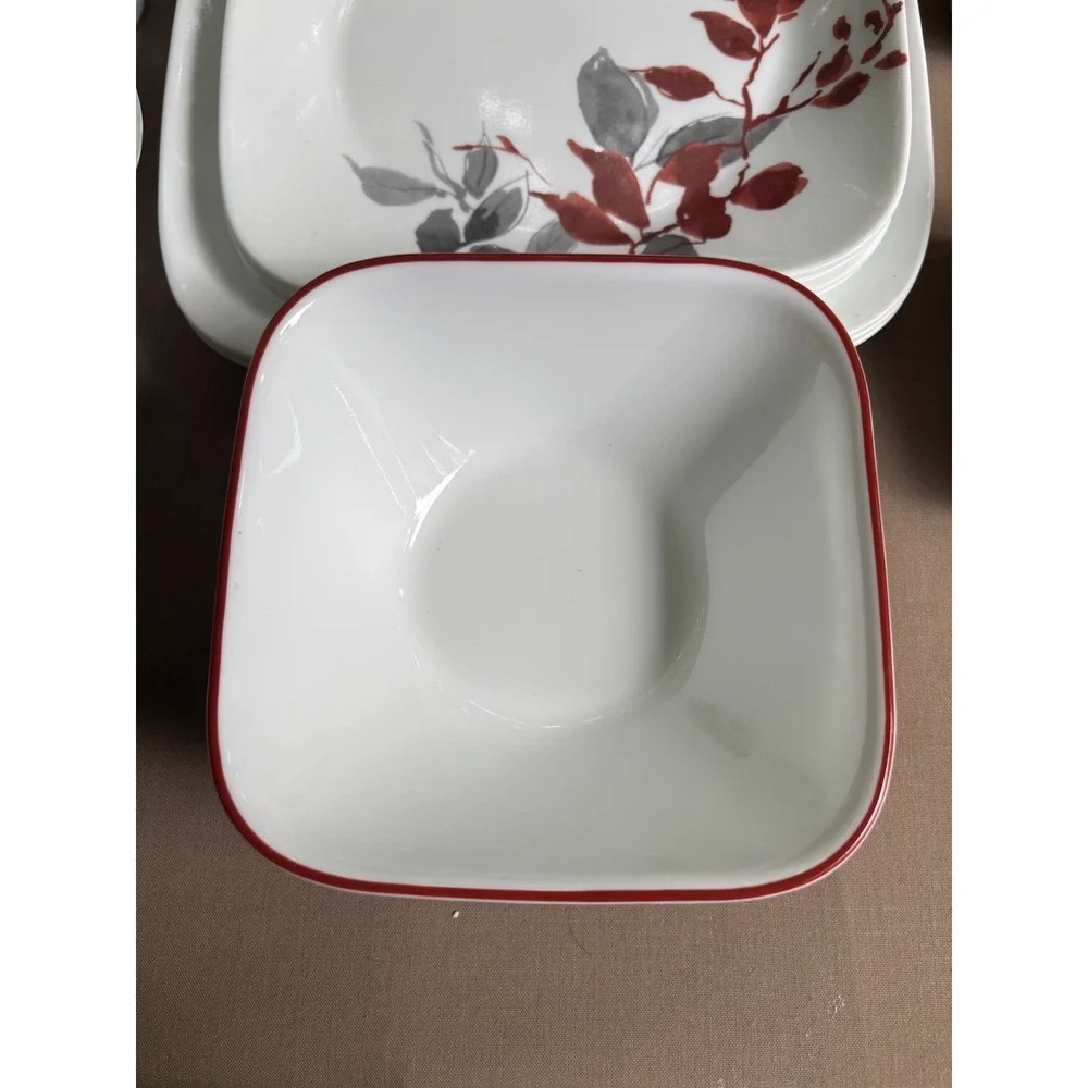 Corelle Kyoto Leaves 15 Pc Square Set 3 Dinner Plates 4 Luncheon 4 Bowls 4 Mugs